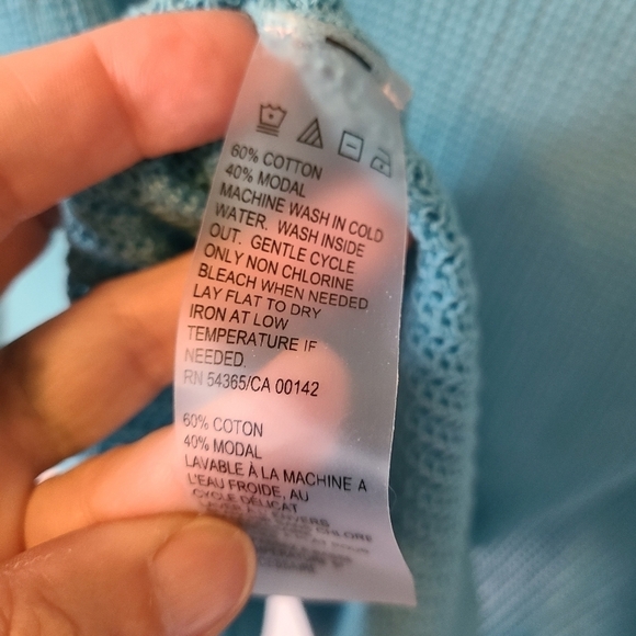 TRÏBE Cotton Blend 3/4 Sleeve Open Knit Turquoise Sweater Size Medium - Picture 4 of 4